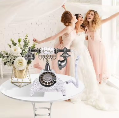 White vintage audio guest book phone for wedding messages
