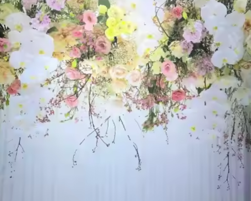 Hanging flower garland photobooth backdrop