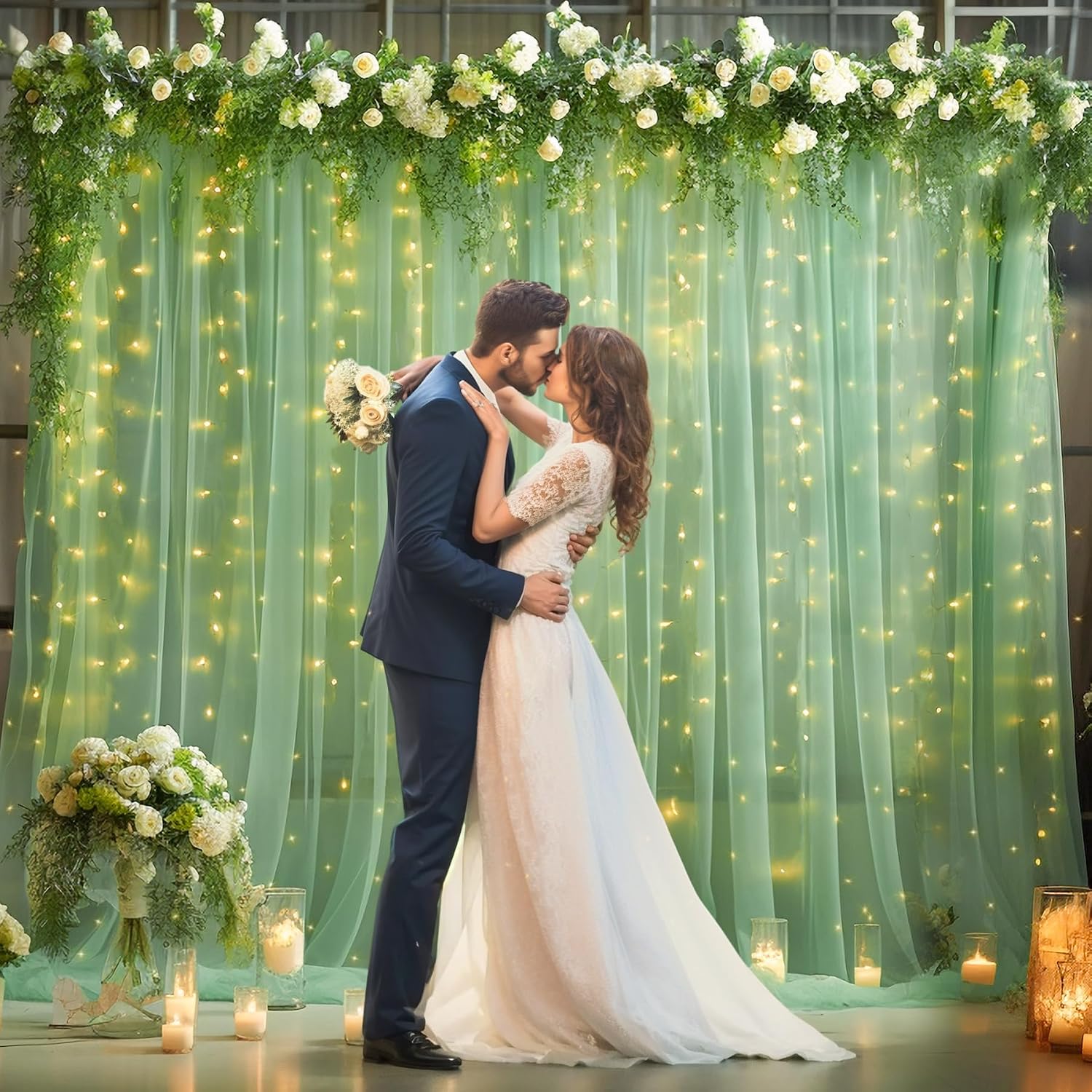 Green floral wedding backdrop hire