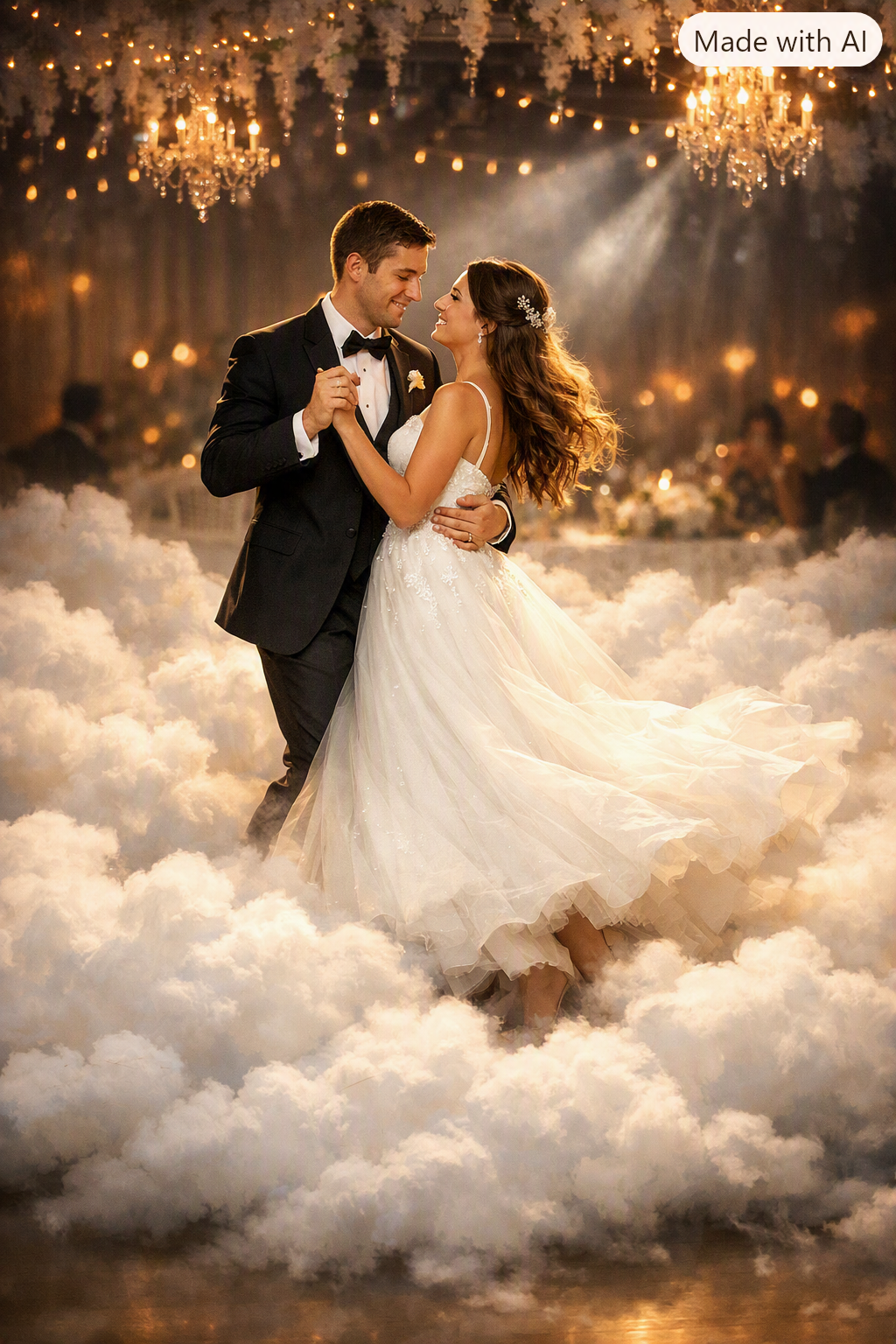 Couple first dance surrounded by cloud effect