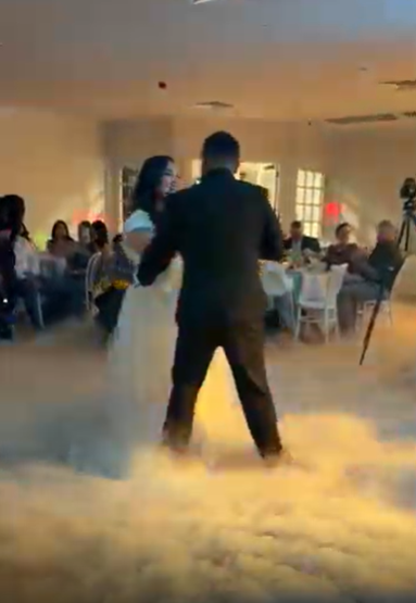 Couple dancing on a cloud wedding effect